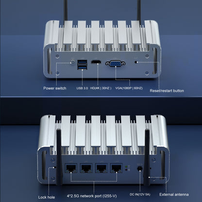 HYSTOU P09B-J4125-4L 8GB DDR4+128GB SSD Industrial Computer Soft Route From 2.5G Multi -Network HTPC Server Mini Console(With EU Adapter) - Network Hubs by HYSTOU | Online Shopping UK | buy2fix