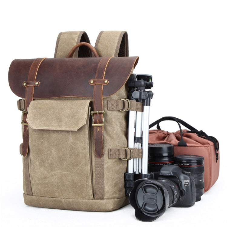 Vintage Camera Bag Waterproof  Canvas Backpack with Laptop Compartment Tripod Holder(Army Green) - Backpack by buy2fix | Online Shopping UK | buy2fix