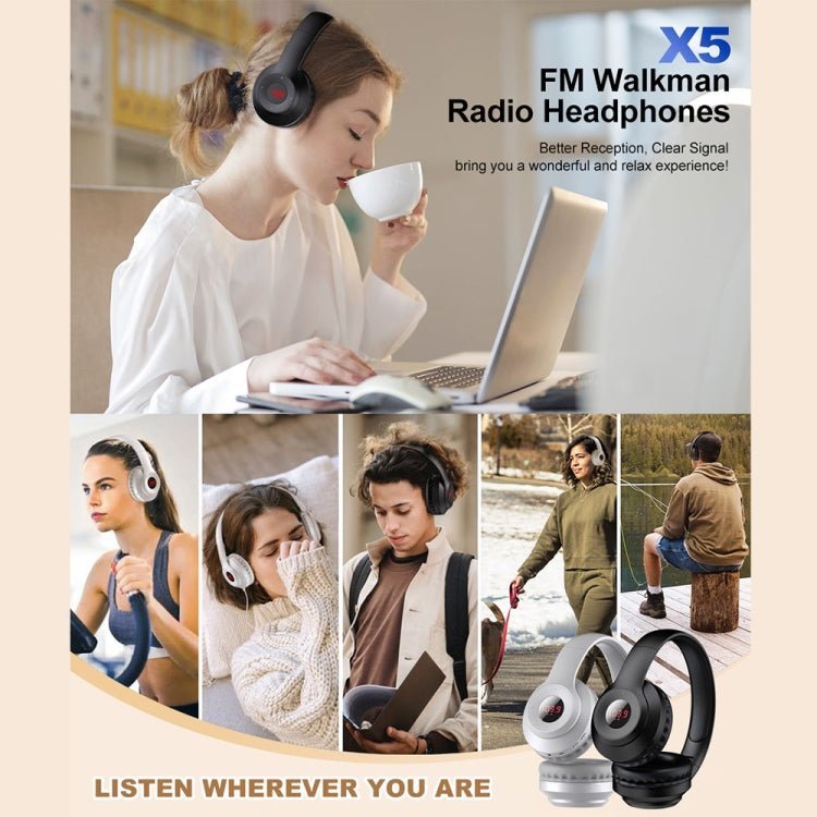 X5 Portable Digital Display Folding Headset FM Radio Headphones, Color: Charging White - Radio Player by buy2fix | Online Shopping UK | buy2fix