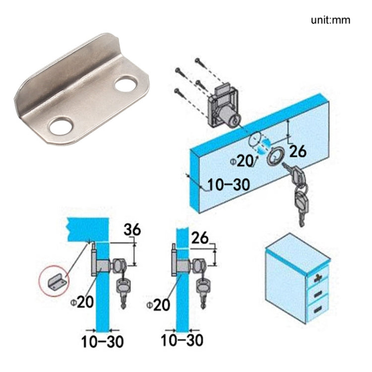 10pcs Lock Accessories L-Shaped Right Angle Office Drawer Lock Plate Furniture Parts Door Stopper(Silver) - Furniture Accessories by buy2fix | Online Shopping UK | buy2fix