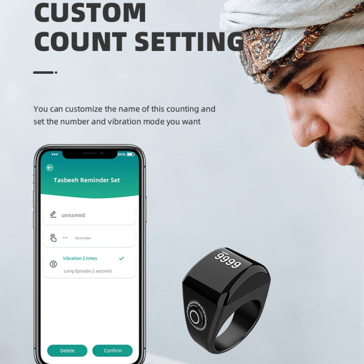 Equantu Smart Bluetooth Finger Counter Muslim Prayer Time Reminder Ring, Style: Black 22mm - Smart Rings / Smart Telephones by Equantu | Online Shopping UK | buy2fix