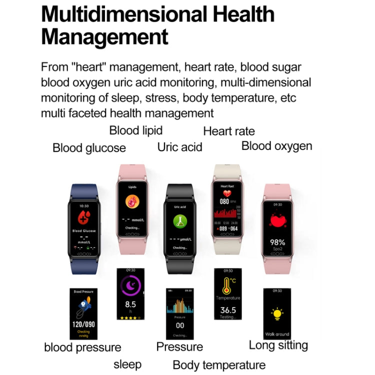 Uric Acid Blood Lipid Noninvasive Blood Sugar Heart Rate Oxygen Temperature Monitoring Smart Healthy Sports Bracelet(Pink) - Smart Wristbands by buy2fix | Online Shopping UK | buy2fix