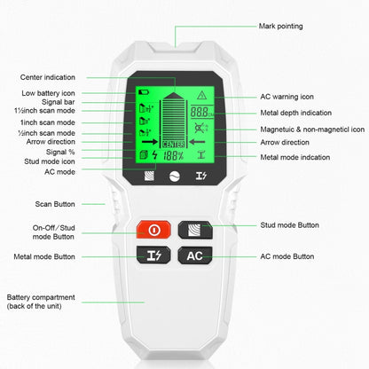 HW-QB6 5 In 1 Wall Scanner Handheld Stud Finder Wood Current Metal Live Wires Detection(Black) - Metal Detector by buy2fix | Online Shopping UK | buy2fix