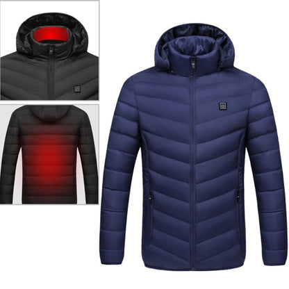 USB Heated Smart Constant Temperature Hooded Warm Coat for Men and Women (Color:Dark Blue Size:S) - Down Jackets by buy2fix | Online Shopping UK | buy2fix