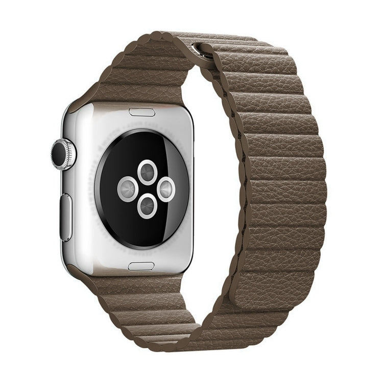 For Apple Watch 42mm Loop Magnetic Closure Clasp PU Leather Watch Band(Brown) - Smart Wear by buy2fix | Online Shopping UK | buy2fix