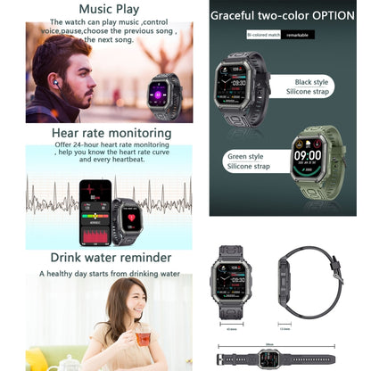 KR06 Waterproof Pedometer Sport Smart Watch, Support Heart Rate / Blood Pressure Monitoring / BT Calling(Green) - Smart Wear by buy2fix | Online Shopping UK | buy2fix