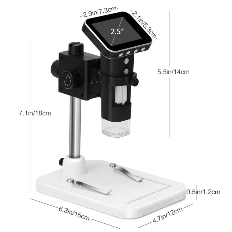 500X Zoom Magnifier 3MP Image Sensor USB Digital Microscope with 2.5 inch Screen & 8 LED & Professional Stand, Support TF Card - Consumer Electronics by buy2fix | Online Shopping UK | buy2fix