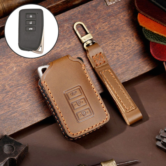 For Lexus 3-button Hallmo Car Cowhide Leather Key Protective Cover Key Case(Brown) - Car Key Cases by Hallmo | Online Shopping UK | buy2fix