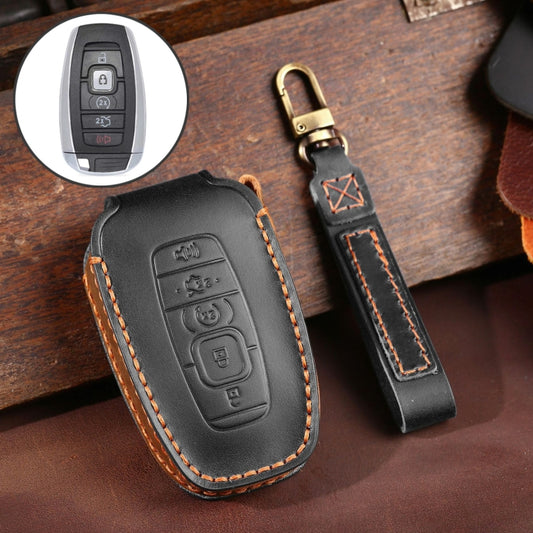 For Lincoln Hallmo Car Cowhide Leather Key Protective Cover Key Case(Black) - Car Key Cases by Hallmo | Online Shopping UK | buy2fix