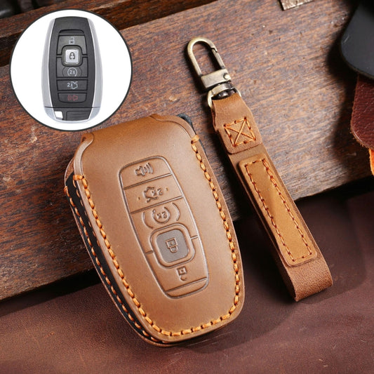 For Lincoln Hallmo Car Cowhide Leather Key Protective Cover Key Case(Brown) - Car Key Cases by Hallmo | Online Shopping UK | buy2fix