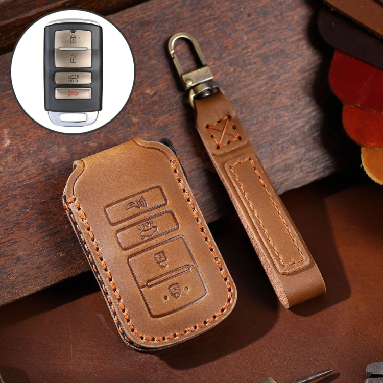 For Kia K4 Hallmo Car Cowhide Leather Key Protective Cover Key Case(Brown) - In Car by Hallmo | Online Shopping UK | buy2fix