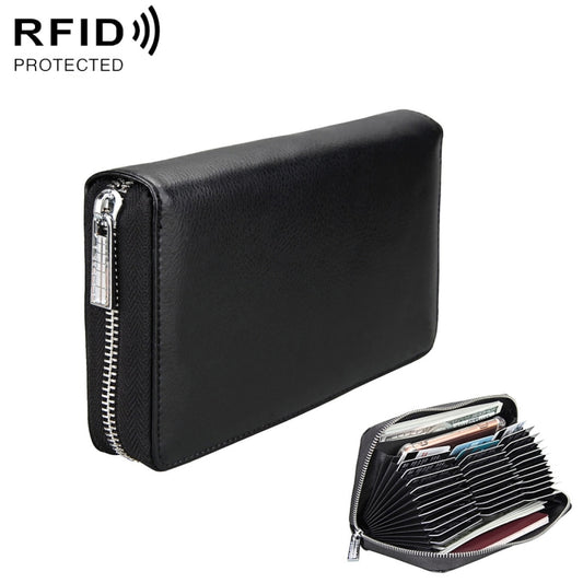 Antimagnetic RFID Large Capacity Long Style Genuine Leather Passport Package / Multifunctional and Many Card Slots Card Package(Black) - Antimagnetic RFID Package by buy2fix | Online Shopping UK | buy2fix