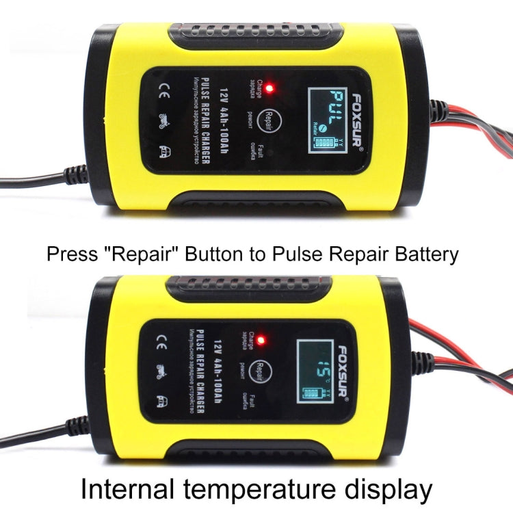 FOXSUR 12V 6A Intelligent Universal Battery Charger for Car Motorcycle, Length: 55cm, EU Plug(Yellow) - Battery Charger by FOXSUR | Online Shopping UK | buy2fix