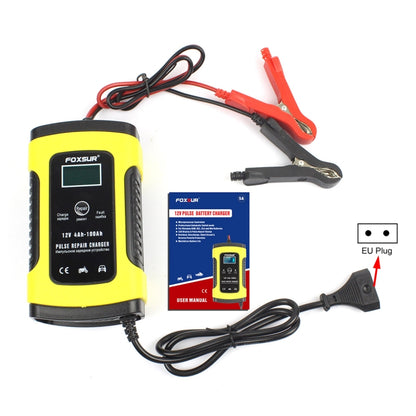 FOXSUR 12V 6A Intelligent Universal Battery Charger for Car Motorcycle, Length: 55cm, EU Plug(Yellow) - In Car by FOXSUR | Online Shopping UK | buy2fix