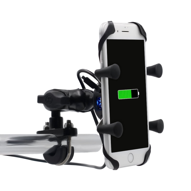 Motorcycle X Shape Aluminum Alloy Phone Bracket 5V 2.1A Phone Charger - In Car by buy2fix | Online Shopping UK | buy2fix