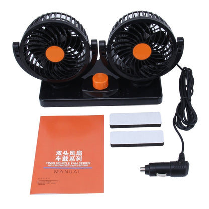 HUXIN HX-T304 10W 360 Degree Adjustable Rotation Two Head Low Noise Mini Electric Car Fan, DC 24V - Heating & Fans by buy2fix | Online Shopping UK | buy2fix