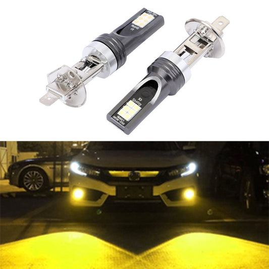 2 PCS H1 DC12V-24V / 12W / 3000K / 800LM 12LEDs SMD-3030 Car LED Fog Light (Yellow Light) - In Car by buy2fix | Online Shopping UK | buy2fix