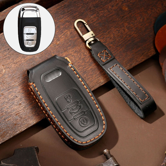 Hallmo Car Cowhide Leather Key Protective Cover Key Case for Audi A6L / A8L / A4 / A7 / A5 B Style(Black) -  by Hallmo | Online Shopping UK | buy2fix
