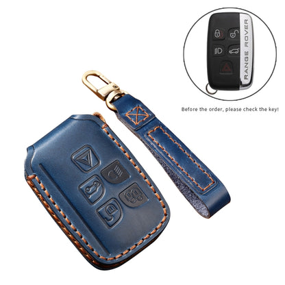 Hallmo Car Cowhide Leather Key Protective Cover Key Case for Land Rover Discovery 5 A Style(Blue) - Car Key Cases by Hallmo | Online Shopping UK | buy2fix