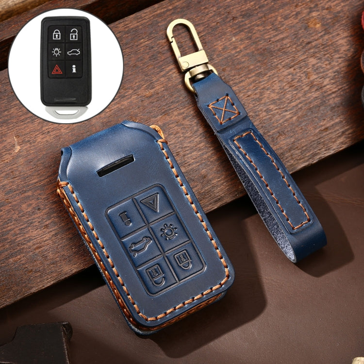 Hallmo Car Cowhide Leather Key Protective Cover Key Case for Volvo 6-button(Blue) - Car Key Cases by Hallmo | Online Shopping UK | buy2fix