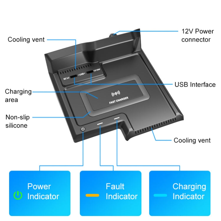 HFC-1060 Car Qi Standard Wireless Charger 10W Quick Charging for Toyota Avalon 2019-2021, Left Driving - In Car by buy2fix | Online Shopping UK | buy2fix