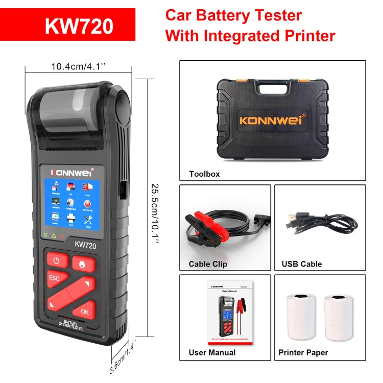 KONNWEI KW720 Car 3.2 inch 6V-24V Lead-acid Battery Tester with Printer - Code Readers & Scan Tools by KONNWEI | Online Shopping UK | buy2fix