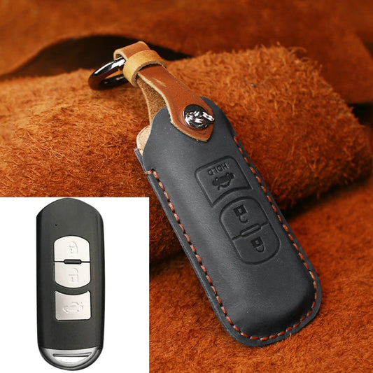 For Mazda Old Style Hallmo Car Cowhide Leather Key Protective Cover Key Case, Three Keys Version(Black) - Car Key Cases by Hallmo | Online Shopping UK | buy2fix