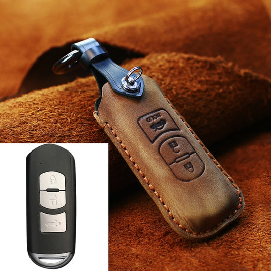 For Mazda Old Style Hallmo Car Cowhide Leather Key Protective Cover Key Case, Three Keys Version(Brown) - Car Key Cases by Hallmo | Online Shopping UK | buy2fix