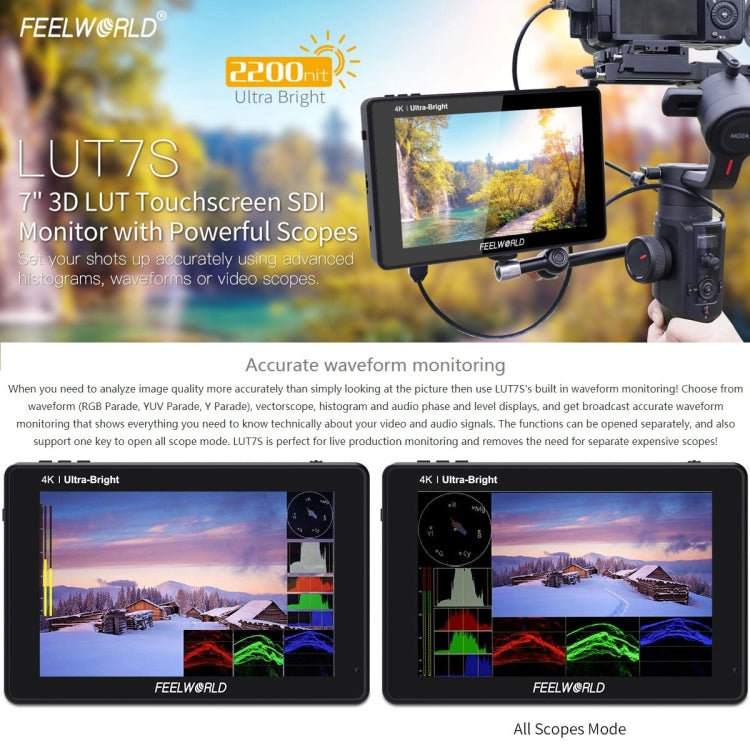 FEELWORLD LUT7S 1920x1200 2200 nits 7 inch IPS Screen HDMI 4K Touch Screen Camera Field Monitor - On-camera Monitors by FEELWORLD | Online Shopping UK | buy2fix