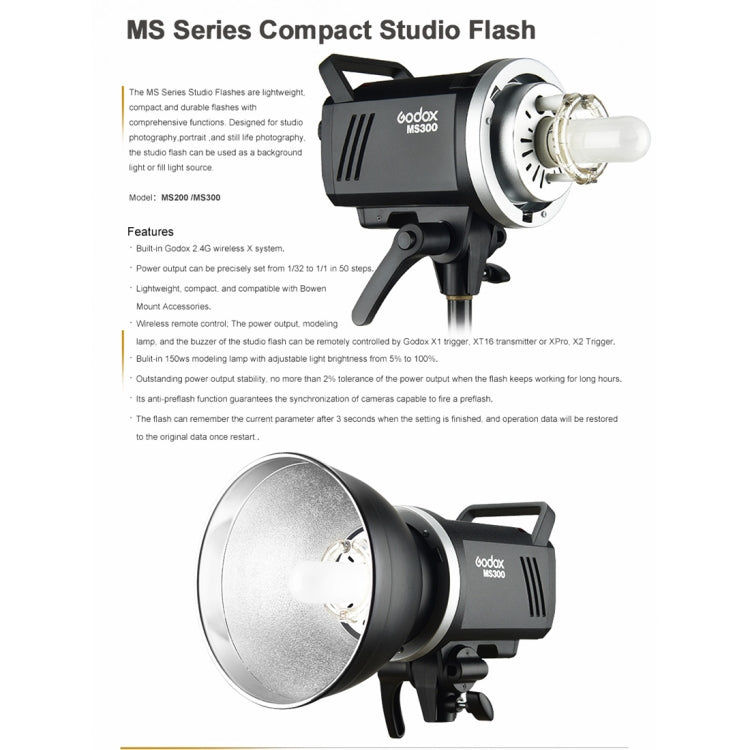 Godox MS300 Studio Flash Light 300Ws Bowens Mount Studio Speedlight with Cover(AU Plug) - Shoe Mount Flashes by Godox | Online Shopping UK | buy2fix