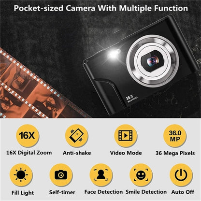 DC311 2.4 inch 36MP 16X Zoom 2.7K Full HD Digital Camera Children Card Camera, EU Plug(Black) - Consumer Electronics by buy2fix | Online Shopping UK | buy2fix