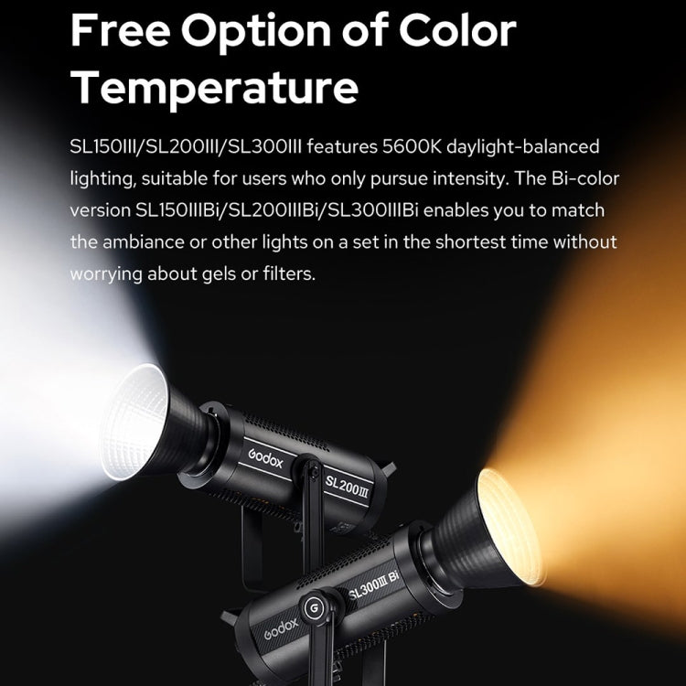 Godox SL200IIIBi 215W Bi-Color 2800K-6500K LED Video Light(UK Plug) - Shoe Mount Flashes by Godox | Online Shopping UK | buy2fix