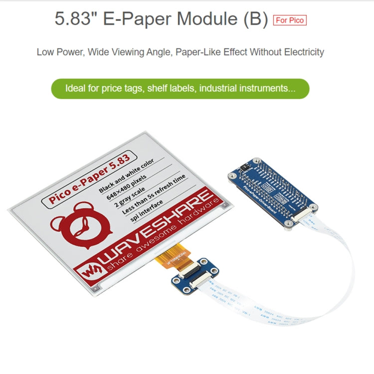 Waveshare 5.83 inch 648x480 Pixel Red Black White E-Paper E-Ink Display Module (B) for Raspberry Pi Pico, SPI Interface - Modules Expansions Accessories by WAVESHARE | Online Shopping UK | buy2fix