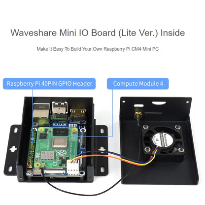 Waveshare Mini IO Board Lite Ver Mini-Computer Base Box with Metal Case & Cooling Fan for Raspberry Pi CM4(US Plug) - Mini PC Accessories by WAVESHARE | Online Shopping UK | buy2fix