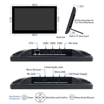 Waveshare 13.3 inch Mini-Computer Powered by Raspberry Pi 3A+, HD Touch Screen(EU Plug) - Modules Expansions Accessories by WAVESHARE | Online Shopping UK | buy2fix