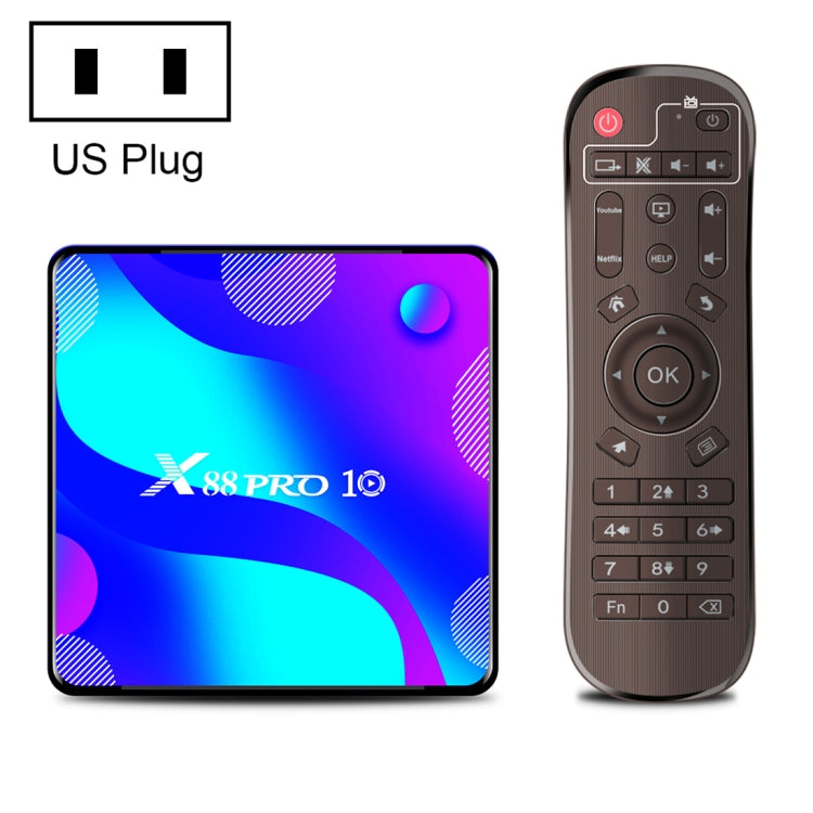 X88 Pro 10 4K Ultra HD Android TV Box with Remote Controller, Android 10.0, RK3318 Quad-Core 64bit Cortex-A53, 4GB+128GB, Support Bluetooth / Dual-Band WiFi / TF Card / USB / AV / Ethernet(US Plug) - Consumer Electronics by buy2fix | Online Shopping UK | buy2fix