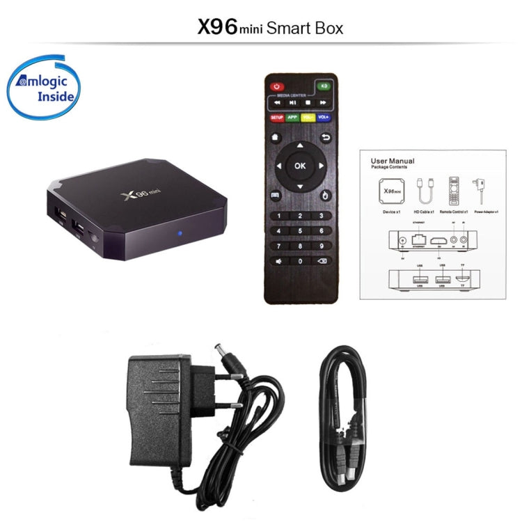 X96 mini 4K*2K UHD Output Smart TV BOX Player with Remote Controller without Wall Mount, Android 7.1.2 Amlogic S905W Quad Core ARM Cortex A53 2GHz, RAM: 2GB, ROM: 16GB, Supports WiFi, HDMI, TF(Black) - Consumer Electronics by buy2fix | Online Shopping UK | buy2fix