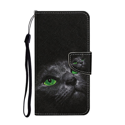 For Samsung Galaxy A12 Colored Drawing Pattern Horizontal Flip Leather Case with Holder & Card Slots & Wallet & Lanyard(Black Cat) - Samsung Accessories by buy2fix | Online Shopping UK | buy2fix