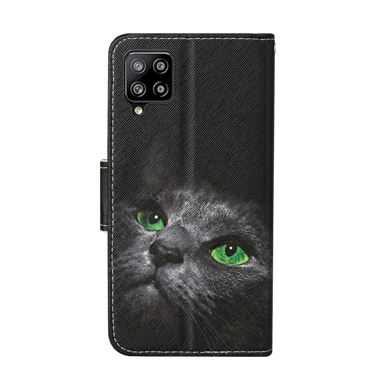 For Samsung Galaxy A12 Colored Drawing Pattern Horizontal Flip Leather Case with Holder & Card Slots & Wallet & Lanyard(Black Cat) - Samsung Accessories by buy2fix | Online Shopping UK | buy2fix