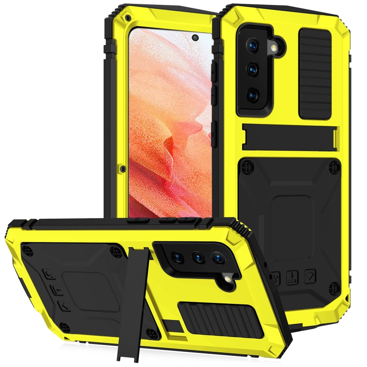 For Samsung Galaxy S21 5G R-JUST Shockproof Waterproof Dust-proof Metal + Silicone Protective Case with Holder(Yellow) - Galaxy S21 5G Cases by R-JUST | Online Shopping UK | buy2fix