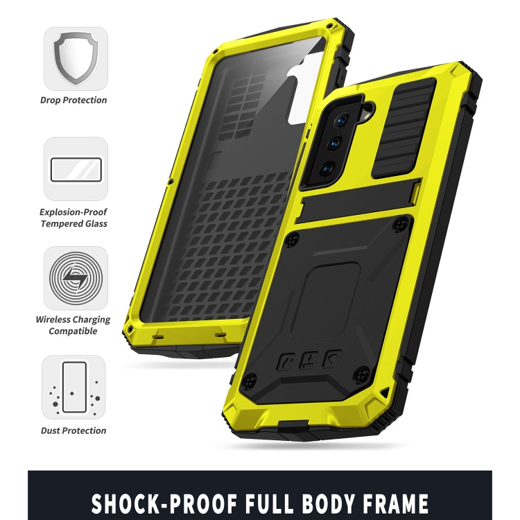 For Samsung Galaxy S21 5G R-JUST Shockproof Waterproof Dust-proof Metal + Silicone Protective Case with Holder(Yellow) - Galaxy S21 5G Cases by R-JUST | Online Shopping UK | buy2fix