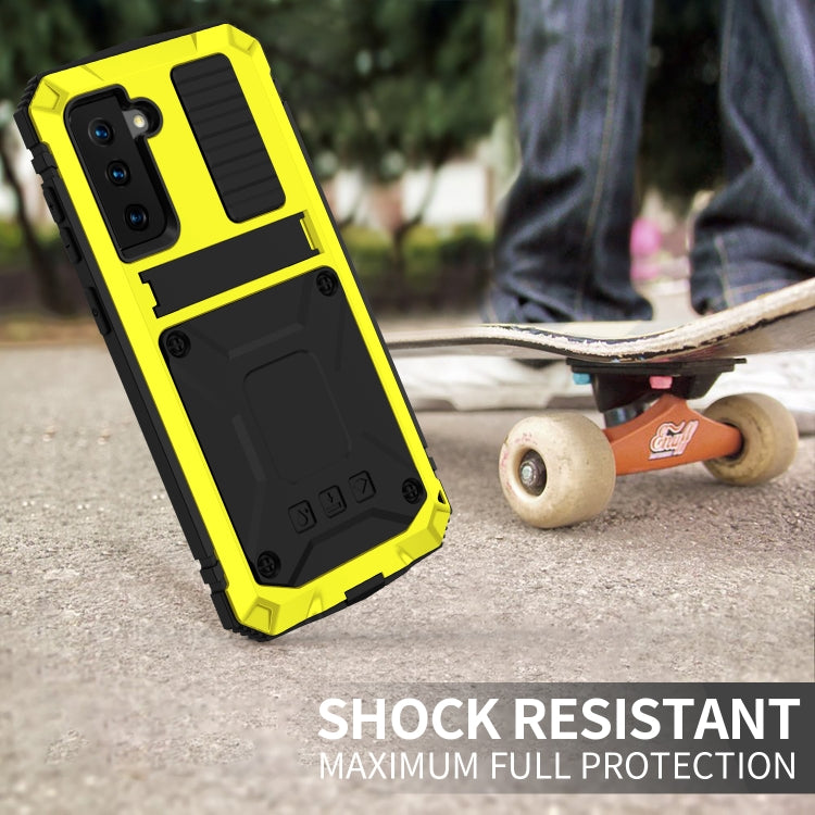 For Samsung Galaxy S21 5G R-JUST Shockproof Waterproof Dust-proof Metal + Silicone Protective Case with Holder(Yellow) - Galaxy S21 5G Cases by R-JUST | Online Shopping UK | buy2fix