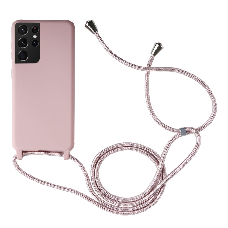 For Samsung Galaxy S21 Ultra 5G Candy Colors TPU Protective Case with Lanyard(Rose Gold) - Samsung Accessories by buy2fix | Online Shopping UK | buy2fix