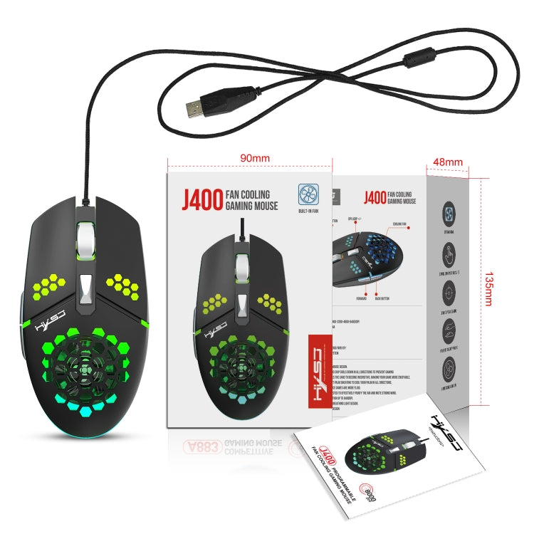 HXSJ J400 6 Keys 8000DPI RGB Light Fan Cooling Gaming Wired Mouse - Wired Mice by HXSJ | Online Shopping UK | buy2fix