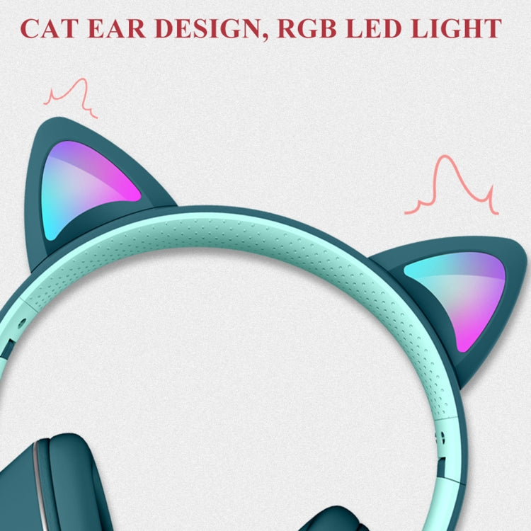 AKZ-022 USB + 3.5mm Port Cat Ear Design Foldable LED Headset with Mic(Black) - Multimedia Headset by buy2fix | Online Shopping UK | buy2fix
