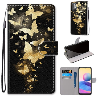 For Xiaomi Redmi Note 10 5G Coloured Drawing Cross Texture Horizontal Flip PU Leather Case with Holder & Card Slots & Wallet & Lanyard(Golden Butterfly Group) - Xiaomi Cases by buy2fix | Online Shopping UK | buy2fix