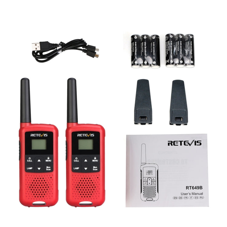 1 Pair RETEVIS RT649B 0.5W EU Frequency 446.00625-446.19375MHz 16CHS Two Way Radio Handheld Walkie Talkie, EU Plug(Red) - Handheld Walkie Talkie by RETEVIS | Online Shopping UK | buy2fix