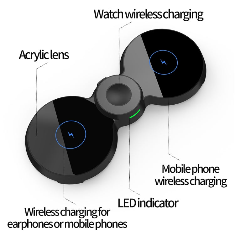 H20 15W QI Standard 3 in 1 Planar Figure-8-shaped Magnetic Wireless Charger for Phones & Apple Watch & AirPods(Black) - Apple Accessories by buy2fix | Online Shopping UK | buy2fix