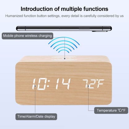 KD8801 5W Wooden Creative Wireless Charger LED Mirror Digital Display Sub-alarm Clock, Regular Style(White Wood White Characters) - Apple Accessories by buy2fix | Online Shopping UK | buy2fix