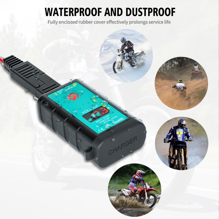 WUPP ZH-1422A1 DC12-24V Motorcycle Square Dual USB Fast Charging Charger with Switch + Voltmeter + Integrated SAE Socket - Battery Charger by WUPP | Online Shopping UK | buy2fix